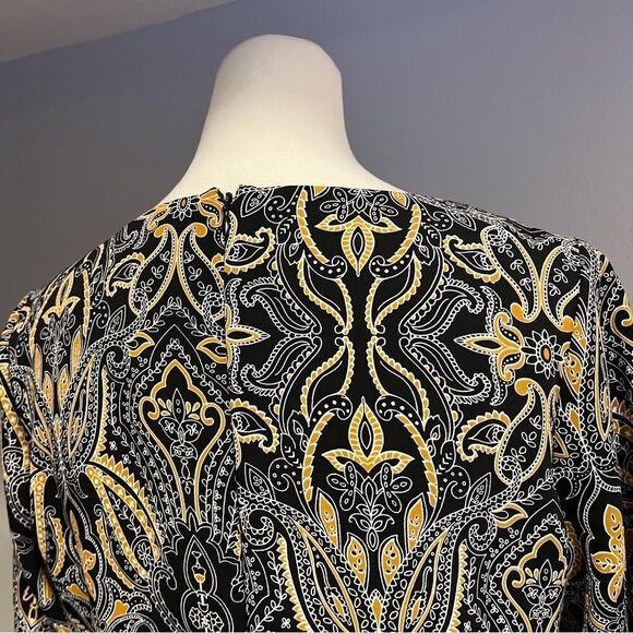 Tahari Black and Gold Mini Sheath Dress with 3/4 Sleeves - Picture 9 of 15